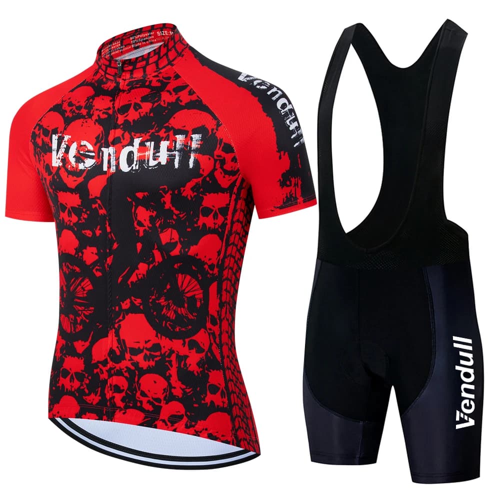 Maglia da ciclismo a maniche corte della squadra 2025 Abbigliamento Pantaloncini con bretelle Set Abbigliamento da ciclismo Mtb da esterno Ropa Ciclismo Abbigliamento da mountain bike rosso