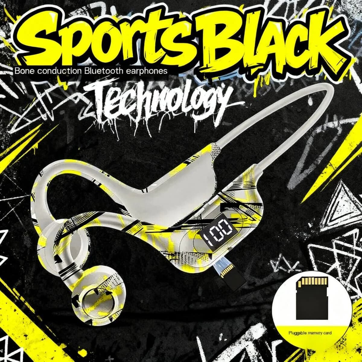 Creative Graffiti Style Bone Conduction WIreless Bluetooth Neck Band Earphones Stereo Support TF Card Earsets For Sport Music