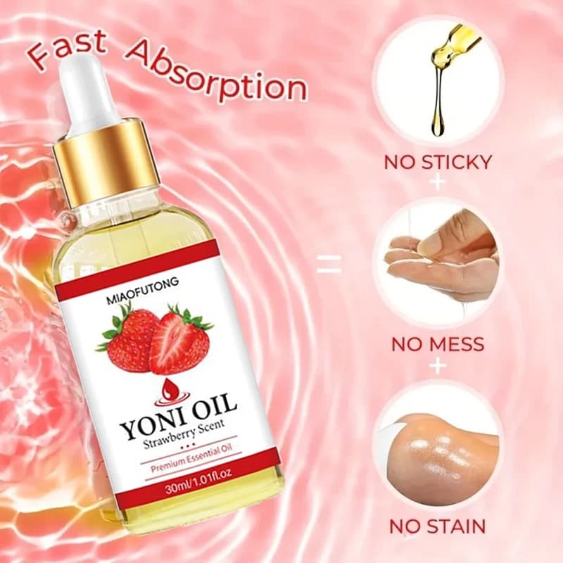 Olio per la Cura Intima 30ml, Olio Yoni Idratante Profondo, Naturale, Bilanciante del PH, Delicato Detergente, Elimina gli Odori, Olio Essenziale alla Fragola