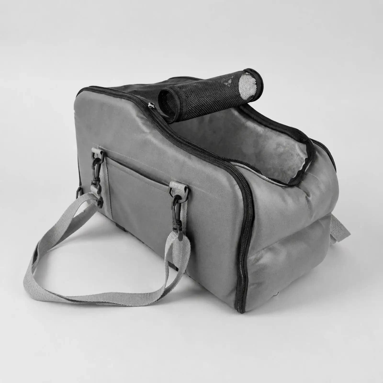 Portable Dog Carrier Car Seat for Small Pets with Backpack Straps and Mesh Top Suede Travel Bag