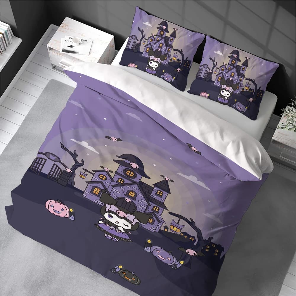 Set Copripiumino Kawaii K-Kuromi, Biancheria da Letto in Morbido Cotone, Set 3 Pezzi per Dormitorio Studentesco, Regalo