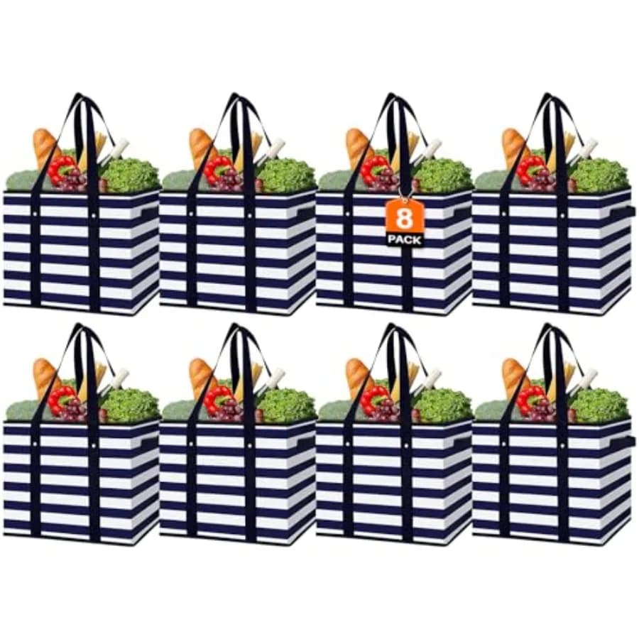 Borse della spesa riutilizzabili, confezione da 8, borsa grande per la spesa, borse della spesa resistenti all'acqua, borsa pieghevole per vestiti, scarpe e picnic