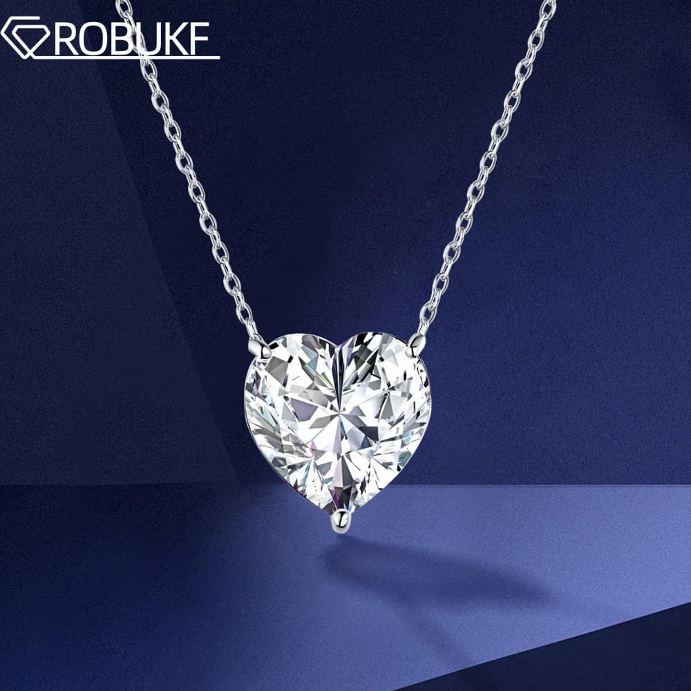 Certificate GRA Heart Shaped Moissanite Necklace 2/4 Carats for Women Solitaire with Heart Shaped Pendant 925 Sterling Silver Neck Chain