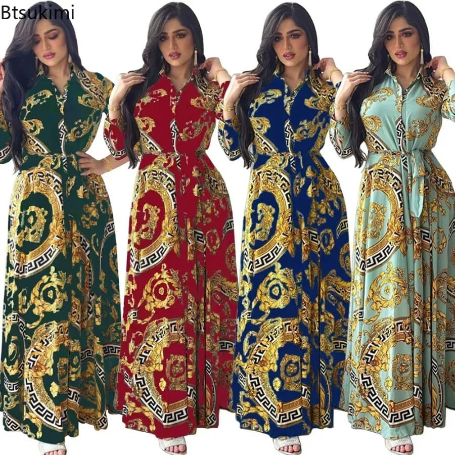 2026 Muslim Dress For Women Dubai Turkey Islam Printed Floral Abayas Femme Robe India African Arabic V-neck Slim Long Dress Robe