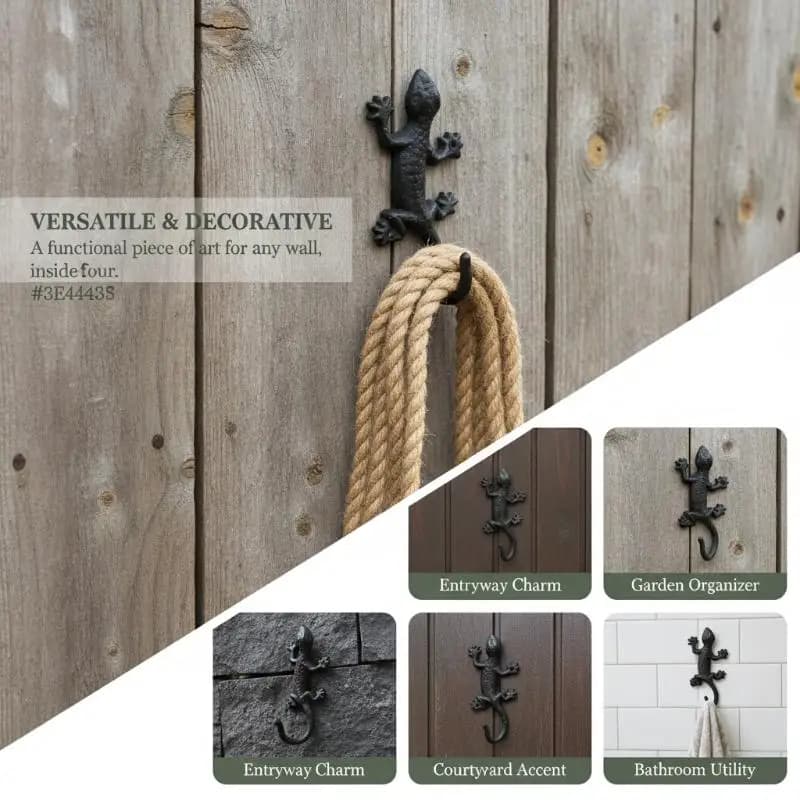 Cast Iron Gecko Wall Hook Rust Proof Heavy Duty Design Wall Hanging Storage Hook