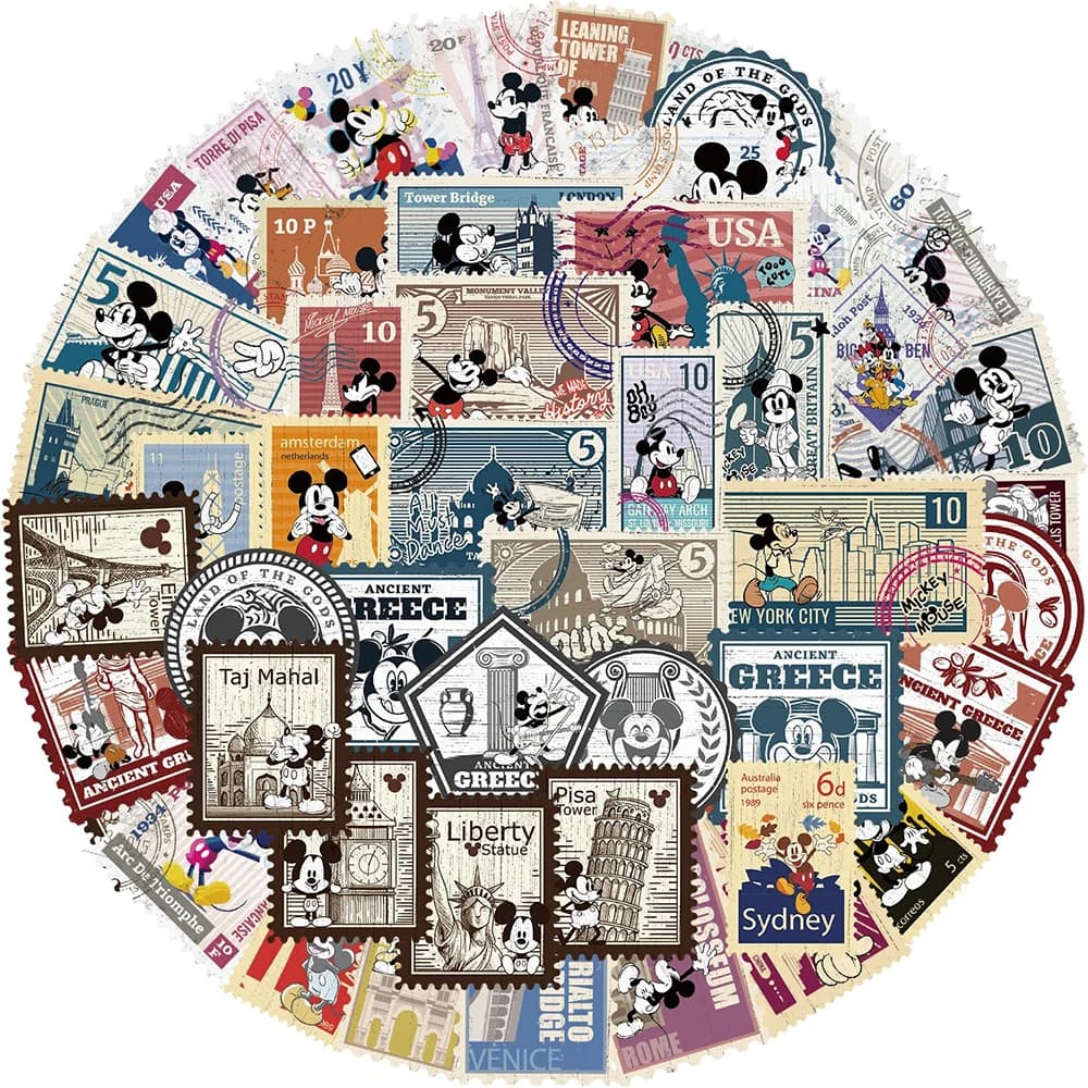 10/30/50pcs Vintage Disney Mickey Mouse Stamp Graffiti Stickers Laptop Phone Skateboard Fridge Funny Cartoon Sticker Kids Toys