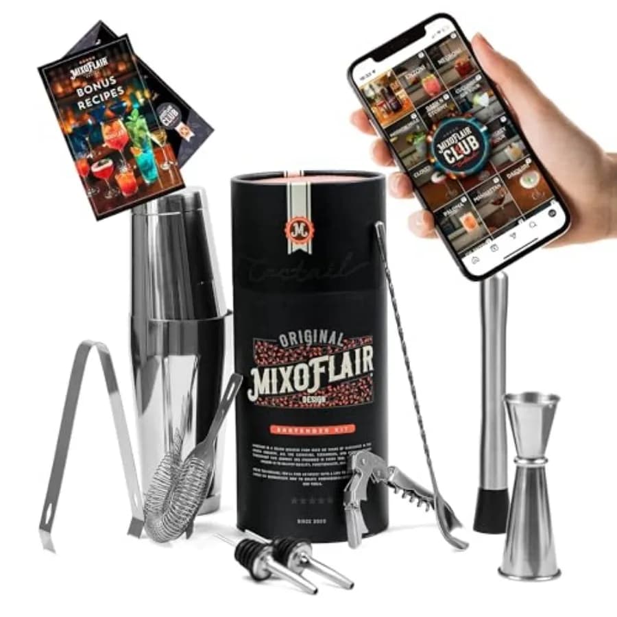 Kit da Barman per Mixology con Shaker Boston - Set di 9 Utensili da Bar in Acciaio Inox - Accessori per Cocktail e Mixer per Bevande
