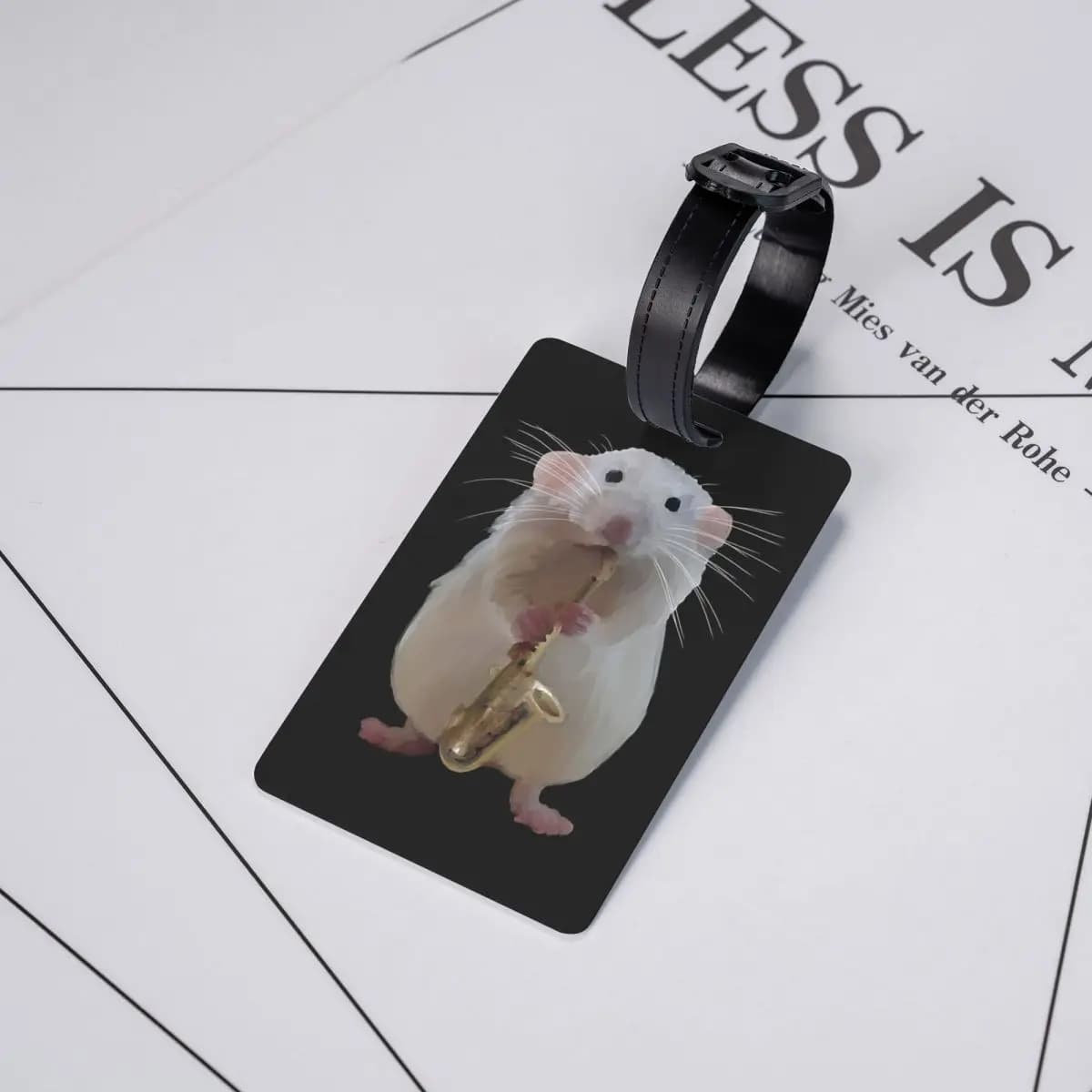 Etichetta per Bagagli con Ratto che Suona il Sassofono, Accessori per Valigie, Targhetta Identificativa per Viaggi