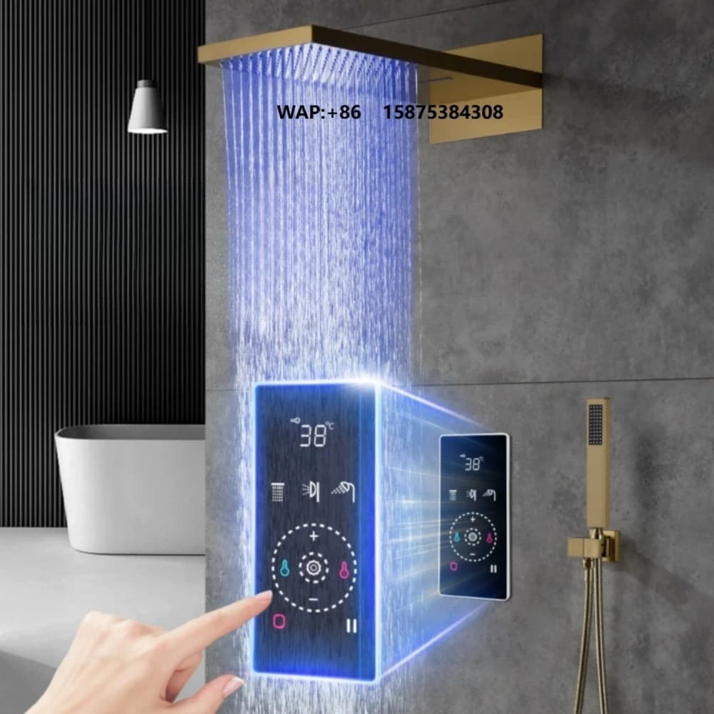 Modern Gold Brass Rainfall Shower Set Bathroom Bath Shower Faucet Concealed Shower Set