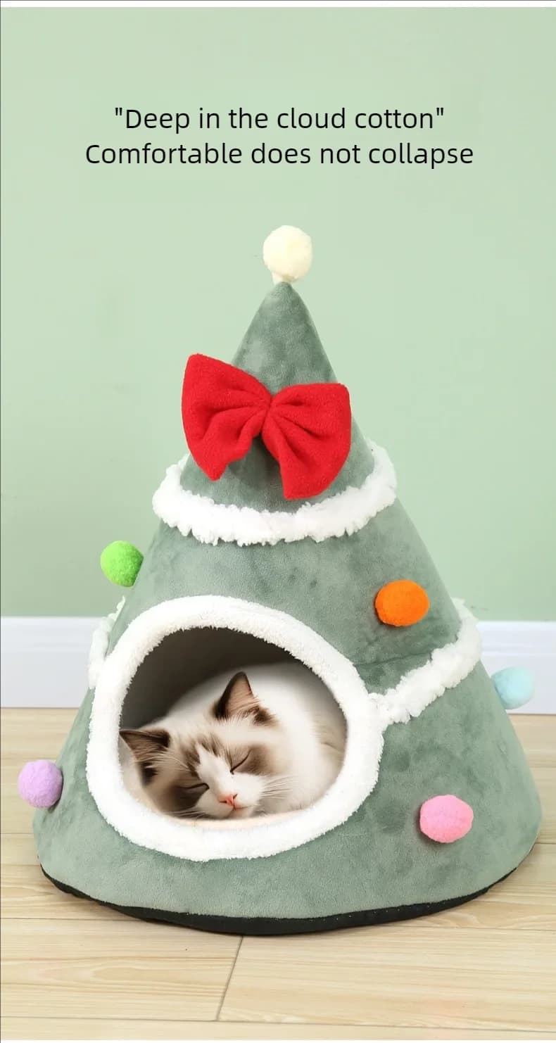 Cuscini lavabili per lettino per animali domestici, letti per tappetino per gatti con albero di Natale, cucciole per gatti calde e accoglienti, tende per la casa, cani di piccola taglia, inverno