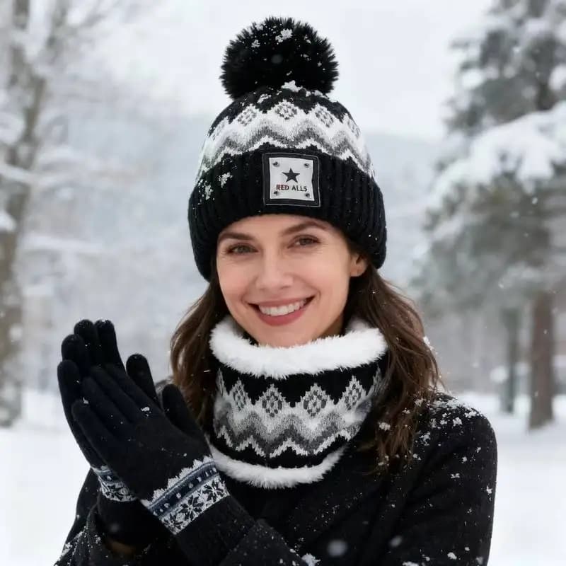 3 pezzi/set cappelli invernali per donna berretto cappello sciarpa guanti set berretto da donna con sciarpa scaldacollo guanti touchscreen