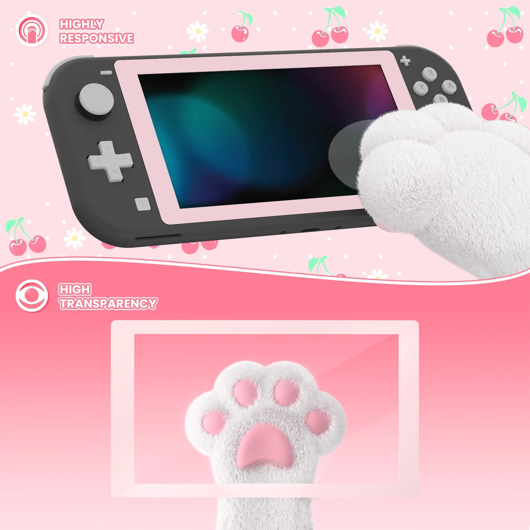 eXtremeRate Confezione da 2 pellicole protettive trasparenti con bordo in vetro temperato per NS Switch Lite - Fiori di ciliegio rosa