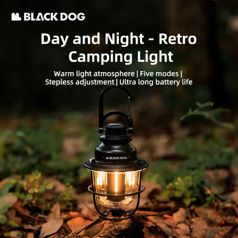 Luci da campeggio vintage per esterni per cani neri Luce ambientale Illuminazione di emergenza multifunzione a lunga durata Luci per tende Attrezzatura da campeggio