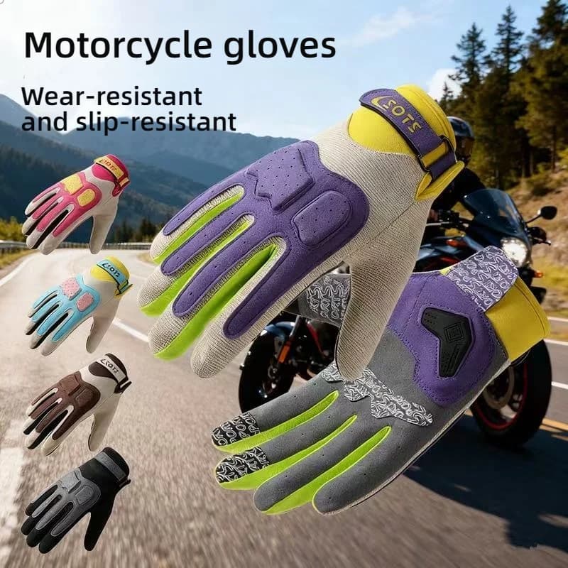 Guanti da Moto Primavera/Autunno per Uomo e Donna, Anti-Caduta, Touchscreen, Antiscivolo, Resistenti all'Usura, Bicolore, Full-Finger