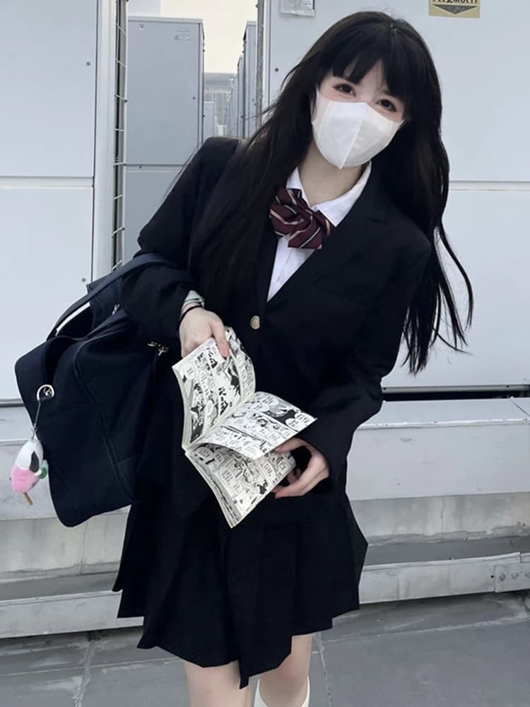 Japanese Style JK Uniform Suit Jacket Women's Autumn School Feel Basic Two-Button College Style Top Set Straight Tube Type