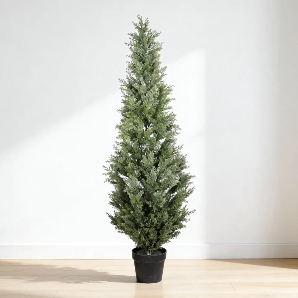 Artificial Black Plastic Vase Cypress UV Resistant, Realistic Fin Plant from Interior/Exterior 1.5m, Garden, 1 pcs/set