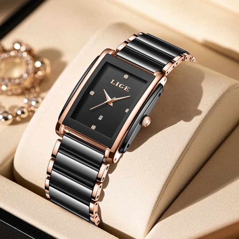 LIGE Orologi da donna eleganti alla moda Cinturino in ceramica pieno Bracciale da donna di lusso Orologi al quarzo per regali da donna Reloj Mujer + scatola