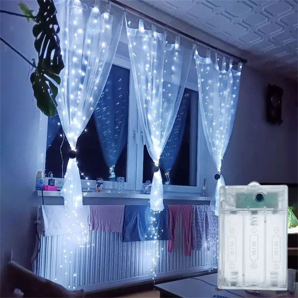 Luci a tendina LED per camera da letto, feste, matrimoni, compleanni, Natale, decorazioni, ghirlanda luminosa a LED, alimentazione a batteria