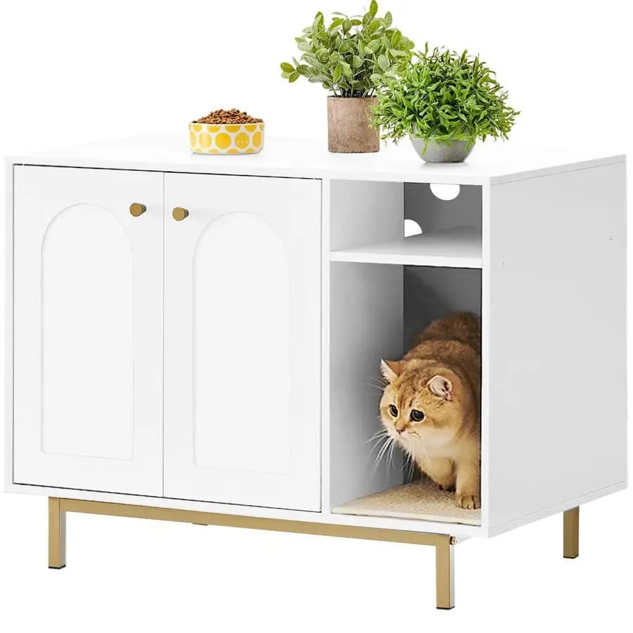 Mobiletto per lettiera chiuso, armadio contenitore per lettiera a scomparsa con spazio di archiviazione, casetta per gatti da interno in legno grande, tavolino moderno
