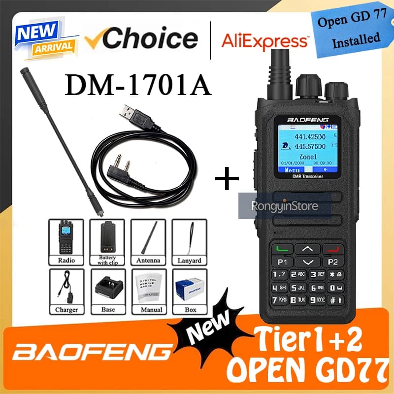 Baofeng DM-1701A DMR Walkie Talkie Dual Mode Radio analogica e digitale Livello 1 e 2 Slot doppio tempo DM1701 Cavo programma Ham Dual-Band