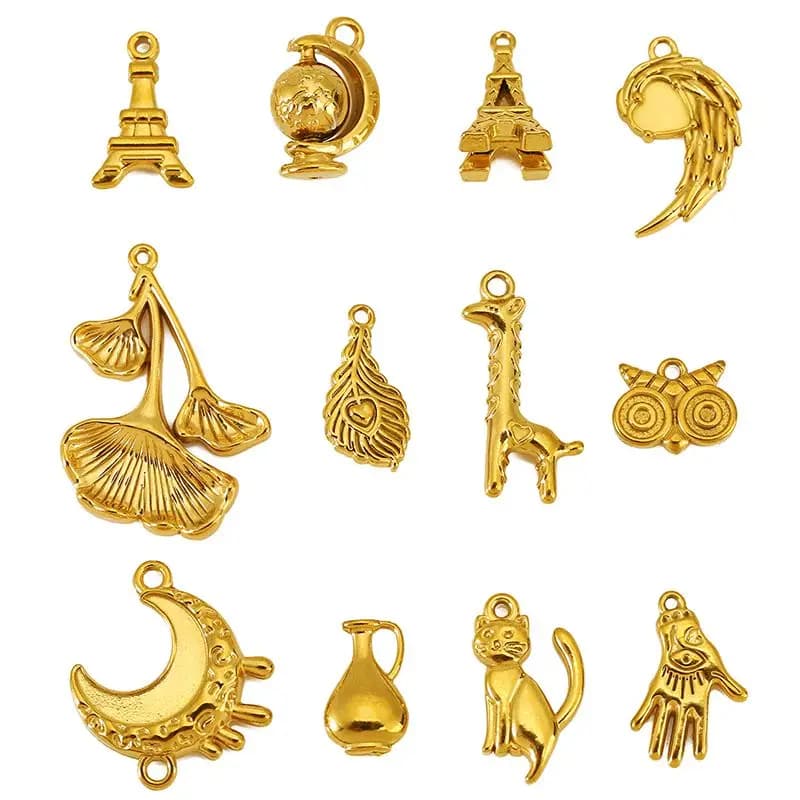 3 pezzi in acciaio inossidabile Torre Eiffel Globo Cat Charms Giraffa Gufo Foglia d'acero Ciondolo per collana fai da te Creazione di gioielli Accessori