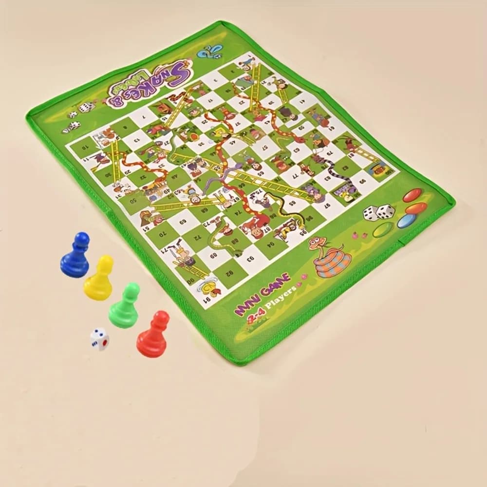 1Set Portable Snake And Ladder Chess Set - Standard Edition, Durable Textile Material, Random Combinations of Various Colors