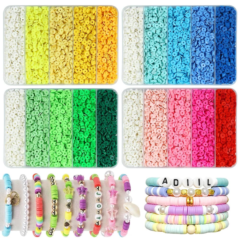 Kit di 2000 Perline in Argilla, 5 Griglie, 6mm, Colori Arcobaleno, Perline Distanziatrici in Polimero per Creazione di Gioielli Fai-da-Te, Collane, Bracciali, Orecchini, Ciondoli