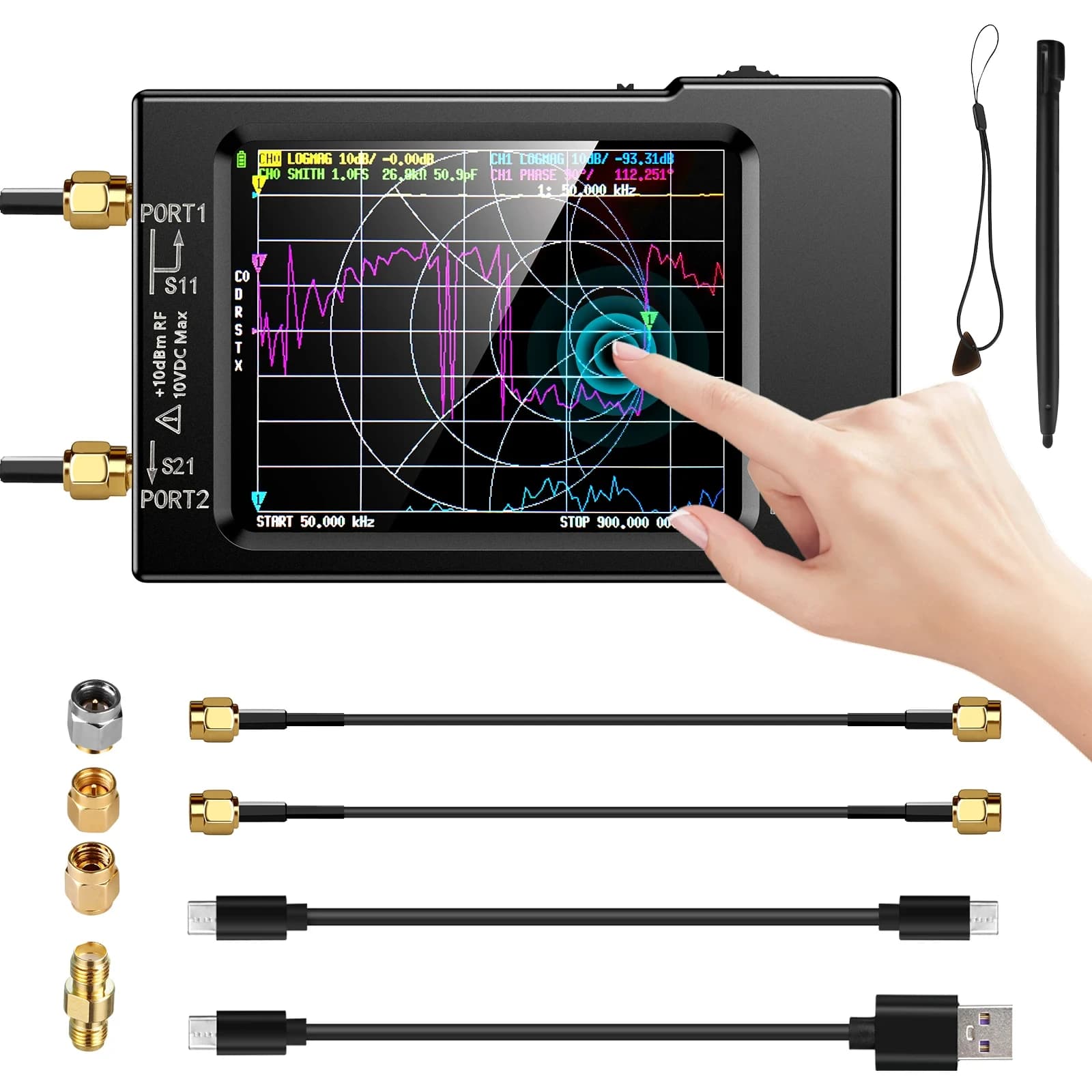 Analizzatore di antenna di rete vettoriale NanoVNA-H 10KHz-1,5GHz MF HF VHF UHF con slot per scheda SD Shell Supprt 32G Digital Nano VNA-H Tester