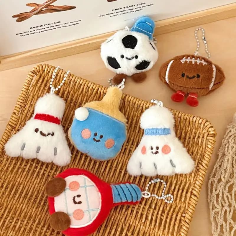 Nuovo Portachiavi con Ciondolo a Forma di Racchetta da Ping Pong Kawaii, Giocattolo di Peluche, Regalo, Decorazione a Forma di Palla Cartoon