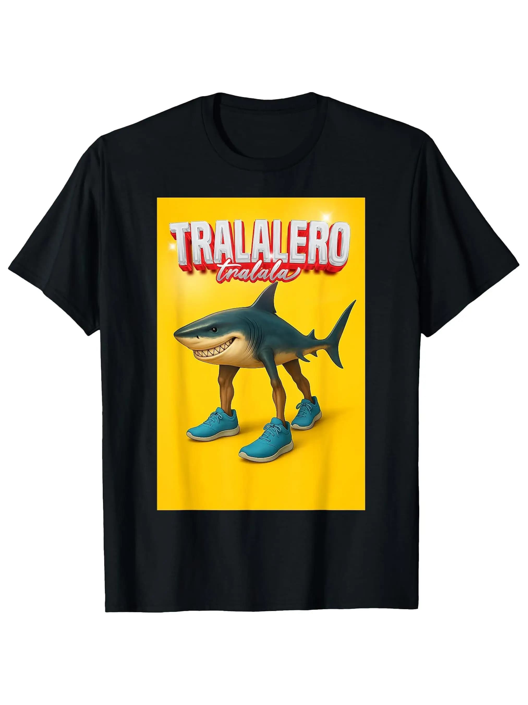 Men's funny T-shirt with shark pattern and Tralalero sneakers