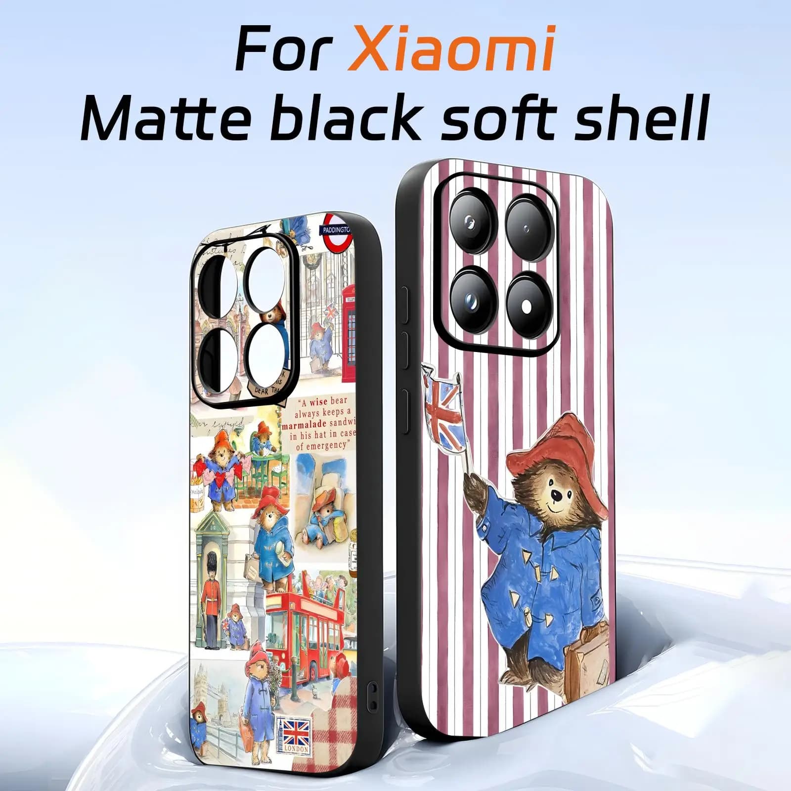 P-PaddingtonS Bear Phone Case For Xiaomi 17 15 14 13 12 11 T Ultra Pro Soft black Shockproof Cover