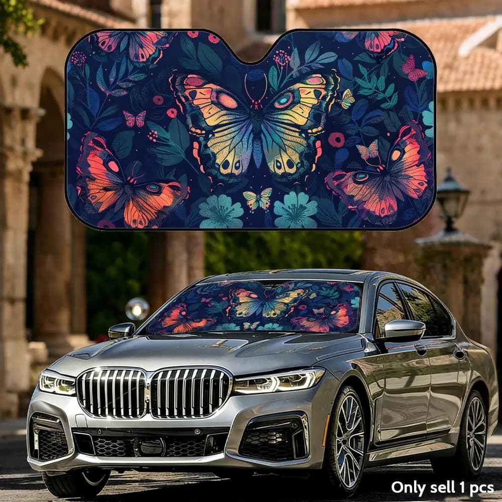 Parasole per Auto Pieghevole con Design a Farfalle e Fiori, Protezione UV e Isolamento Termico Universale