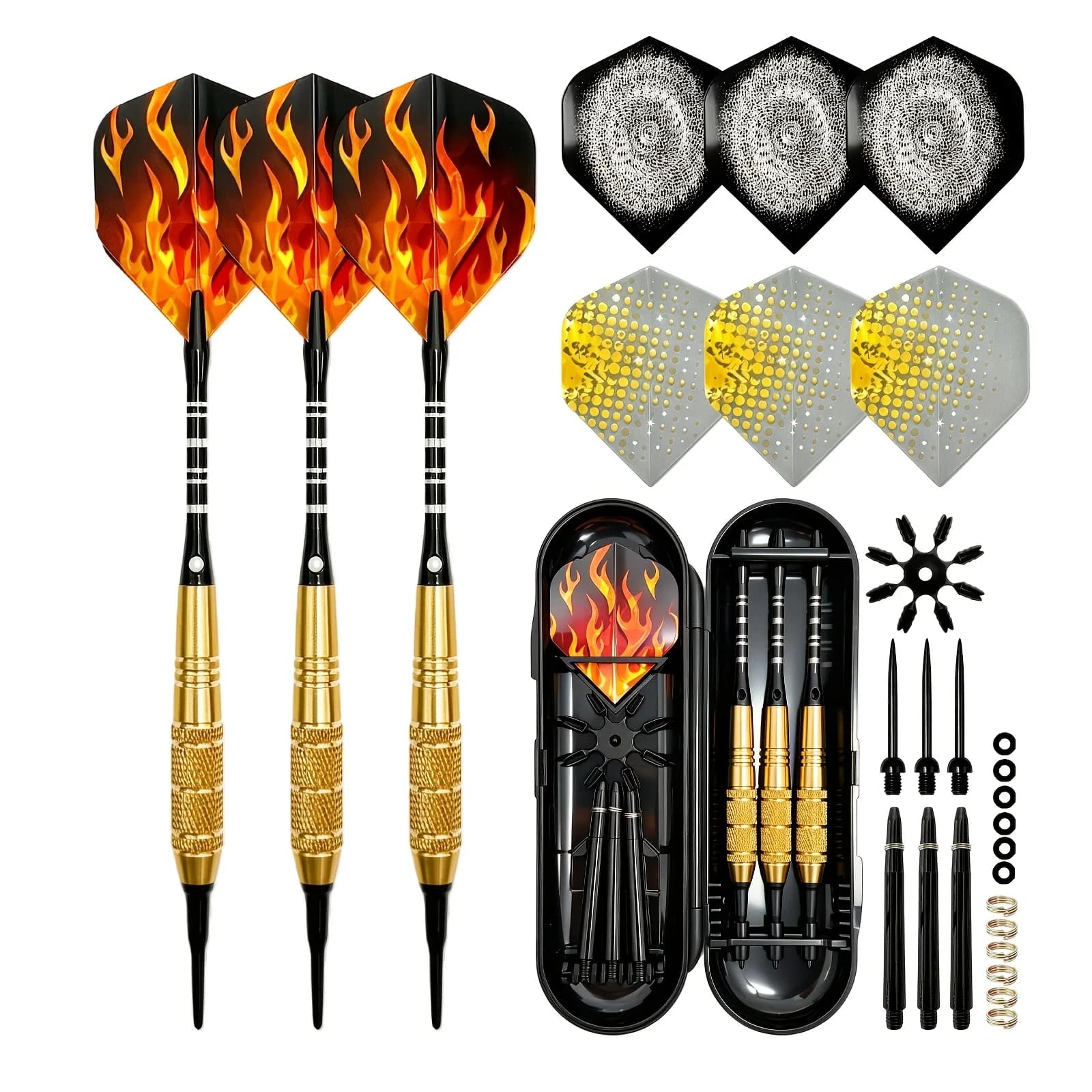 Interchangeable pointed dart set -16g electroplated brass barrel, 3 soft tips and 3 steel tips suitable for electronic and steel