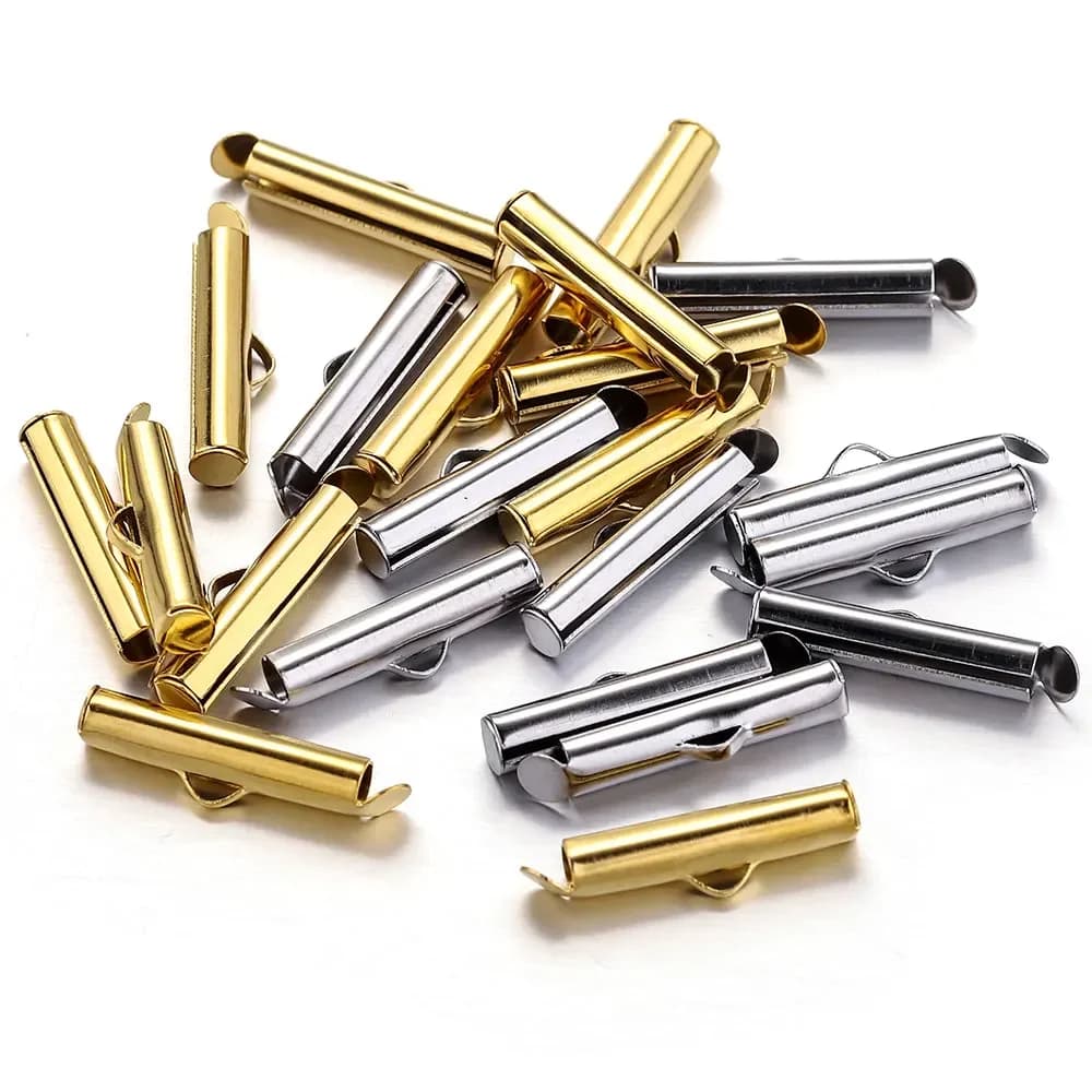 20pcs 6-40mm Stainless Steel Slide On Clasp Tubes Slider End Caps Crimp Tube for Chain Buckles Connectors For DIY Jewelry Making