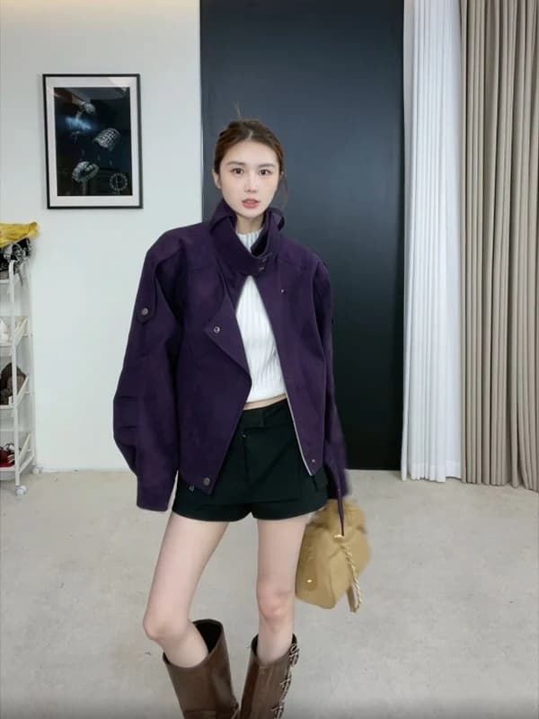 Retro Style Women's Suede Jacket Loose Fit Berry Purple Versatile Outerwear Autumn Winter New Arrival Fashionable Coat for La...
