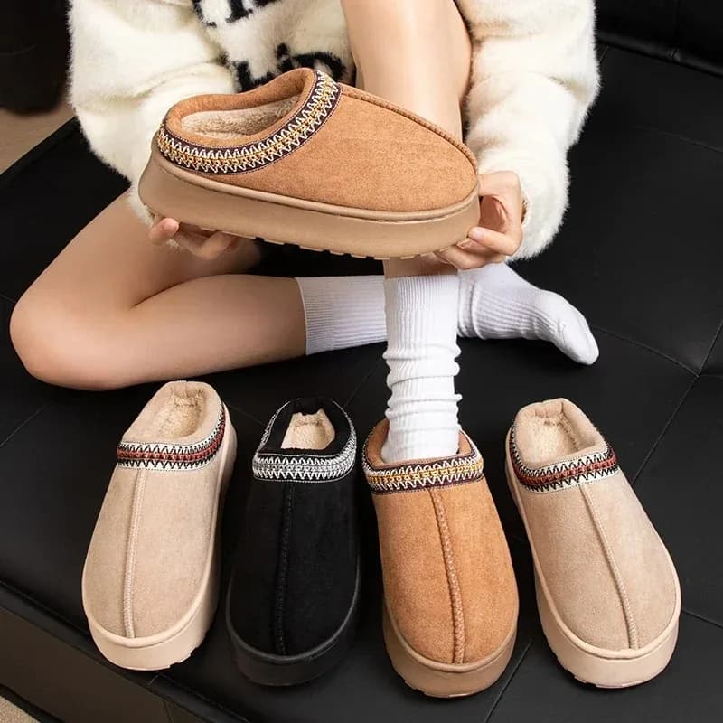 Pantofole Invernali da Donna, Interno in Peluche, Antiscivolo, Suola Spessa, Scarpe da Casa Calde alla Moda con Ricami per Signore