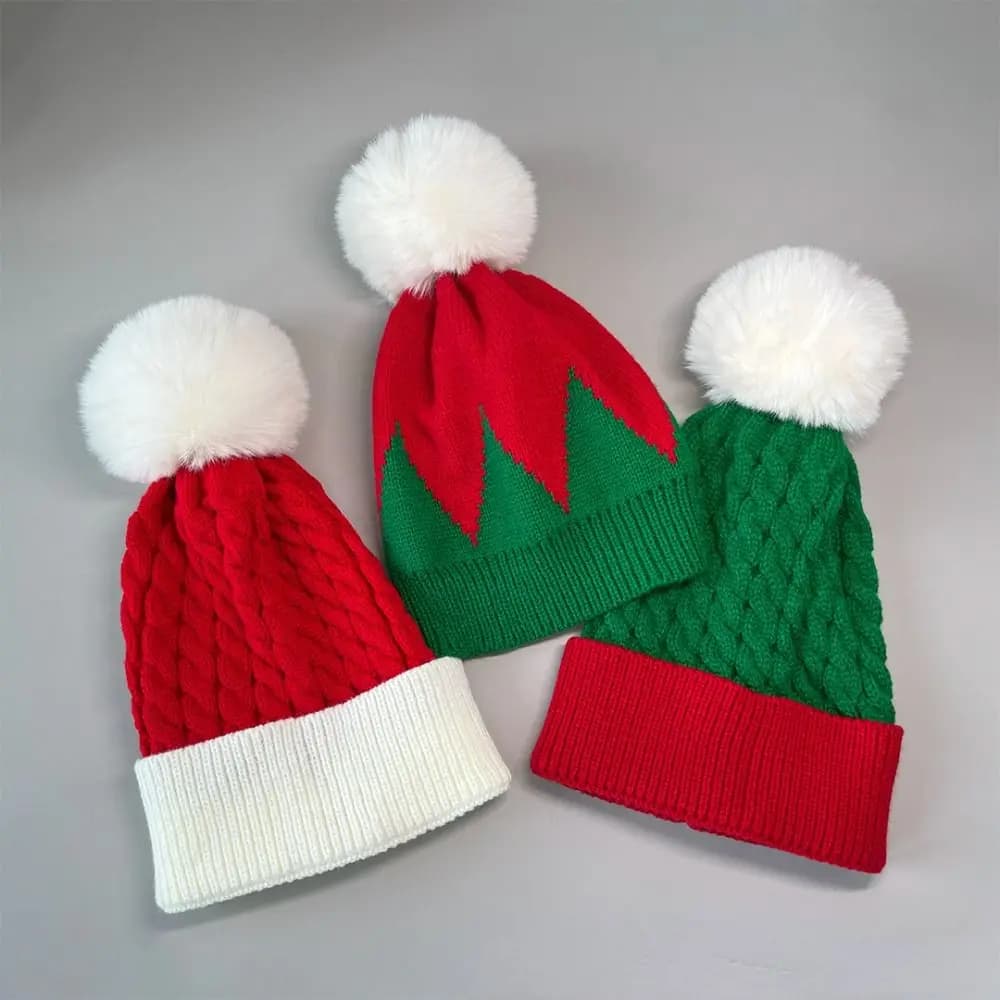 Cappello di natale invernale cappello di pon pon di pelliccia cappello spesso per bambini berretti lavorati a maglia da ragazza cappello di babbo natale per campane regali di Xma per bambini