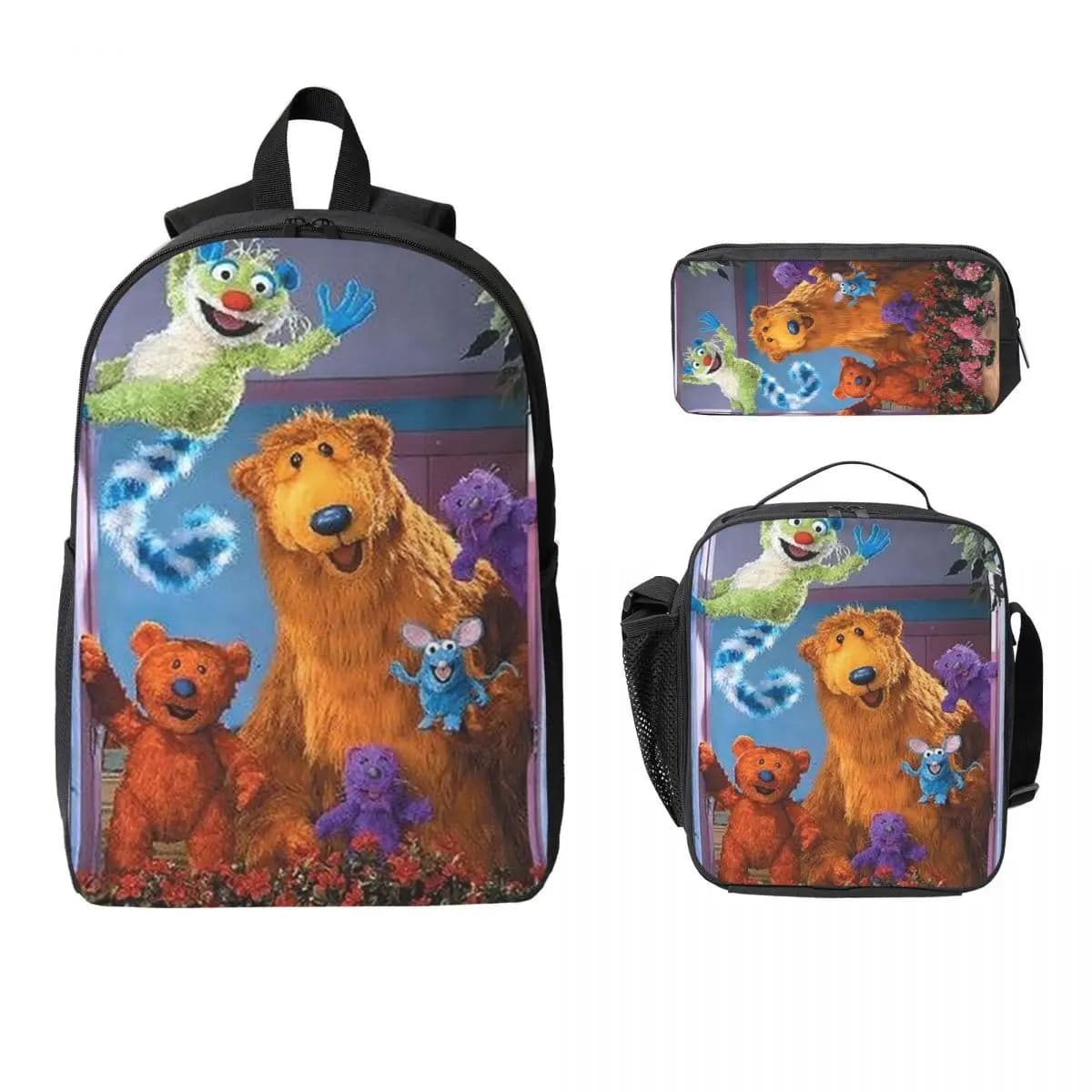 Orso nella grande casa blu Zaino Ragazzi Ragazze BookBag Borsa da scuola Borse a tracolla per computer Borsa da pranzo isolata 3ps Astuccio