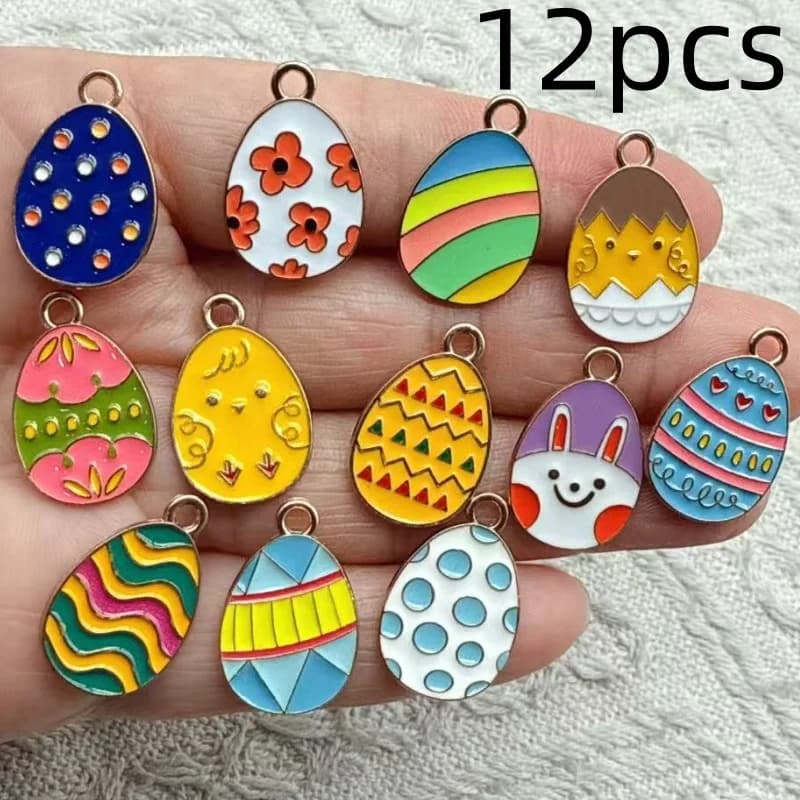 12 ciondoli pasquali in smalto coniglietto in lega, pendenti con uova per braccialetti fai da te, collane, orecchini, accessori per la creazione di gioielli