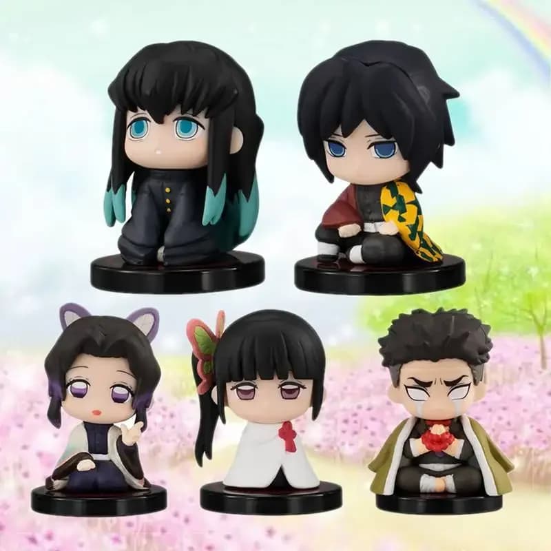 5 Style/Set Q Version Demon Slayer Sitting Ghost Doll Tanjiro Nidouzi Inosuke Zenizu Figure Action Figure Movie Model Toys Doll