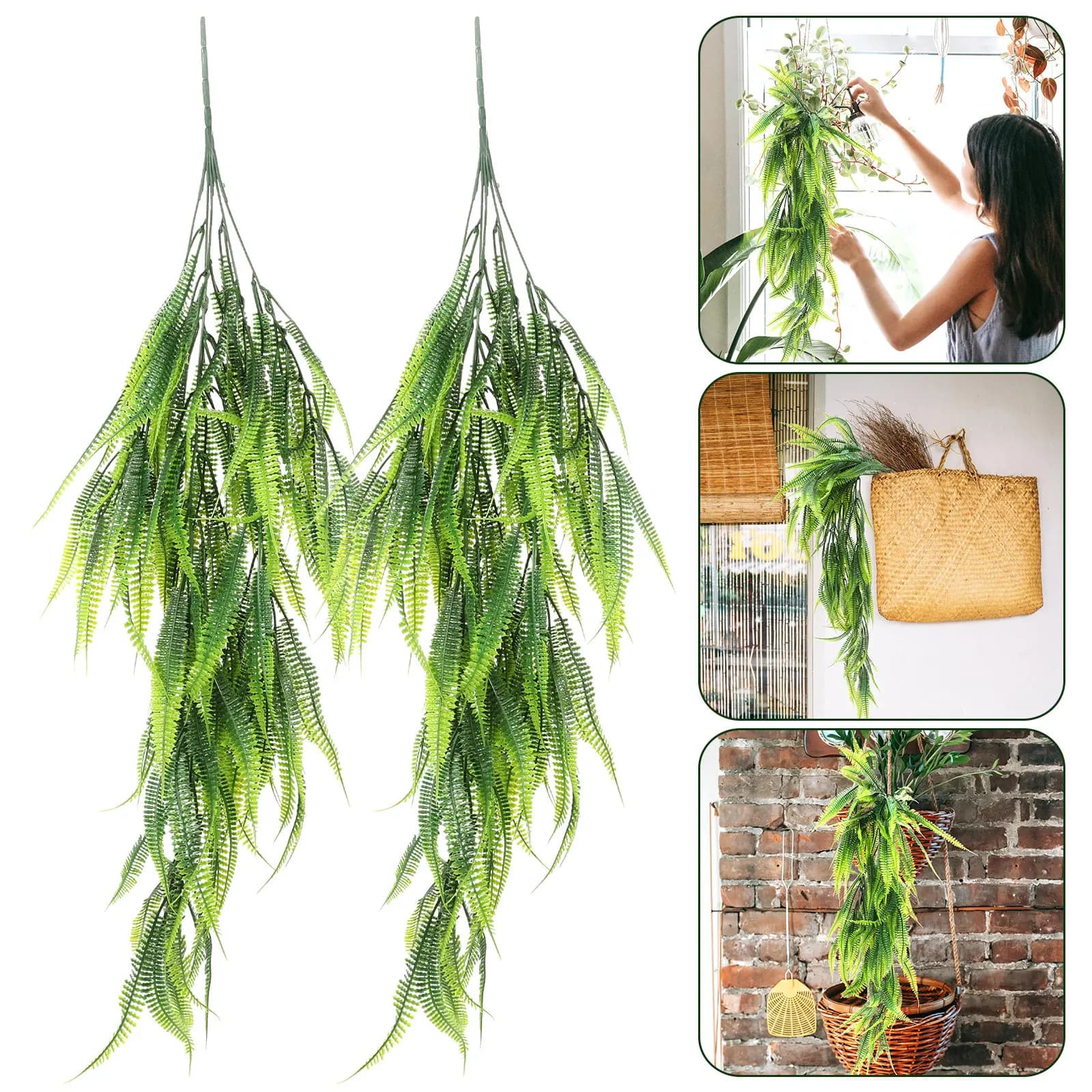 2 Pezzi Piante Finte Realistiche Pendenti, Viti Artificiali di Felce per Decorazioni Murali Interne ed Esterne, Casa, Ufficio, Camera da Letto, Giardino, Feste