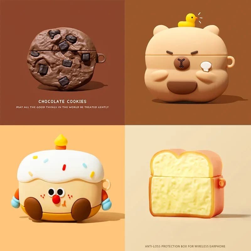 Custodia per pane con biscotti al cioccolato 3D per AirPods 1 2 3 4 Pro Custodia per auricolari carina per cartoni animati per AirPods Pro 2 Cover morbida in silicone