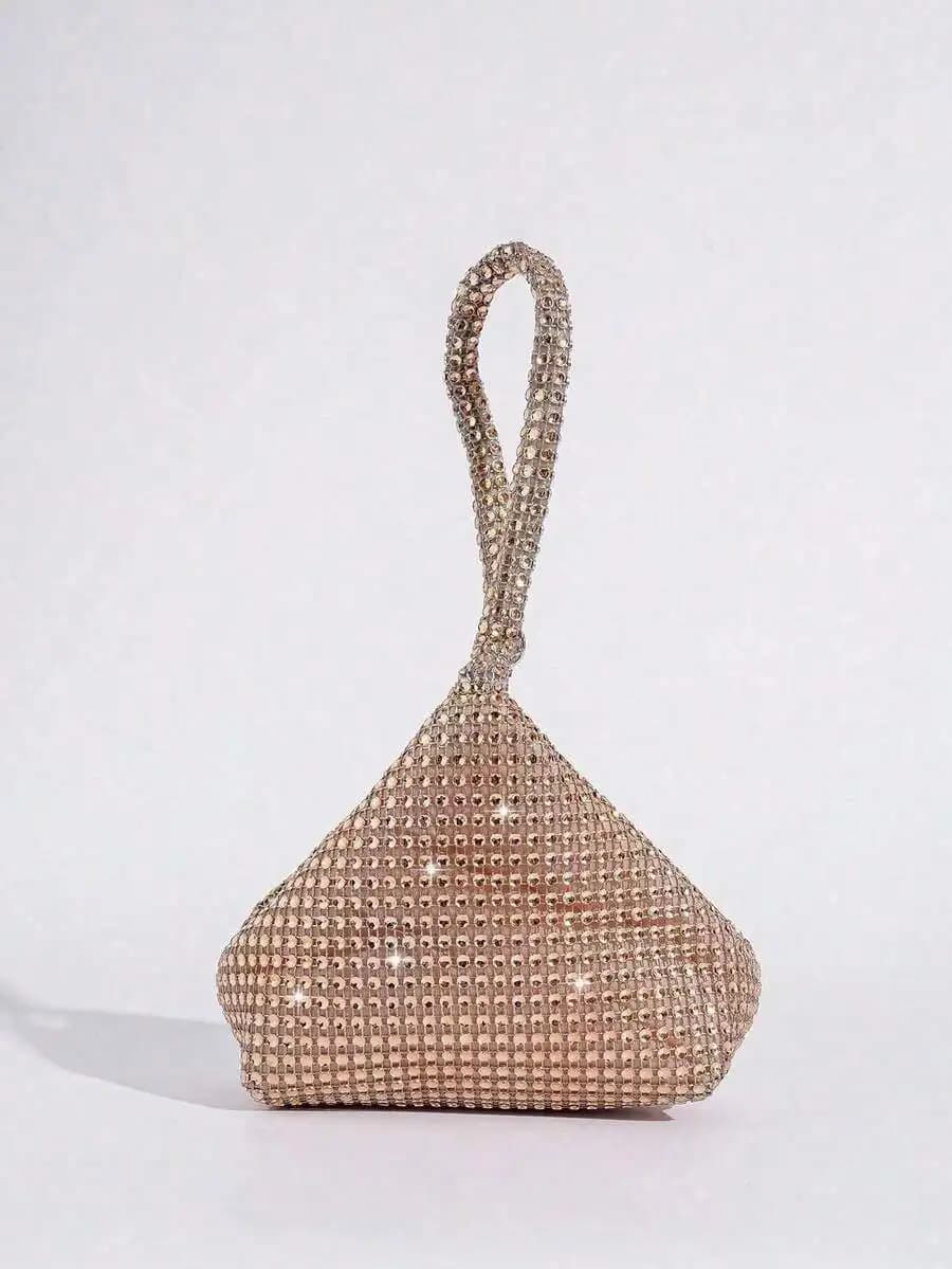 Crystal Embellished Clutch Bag Unique Shape Party Wristlet Evening Handbag