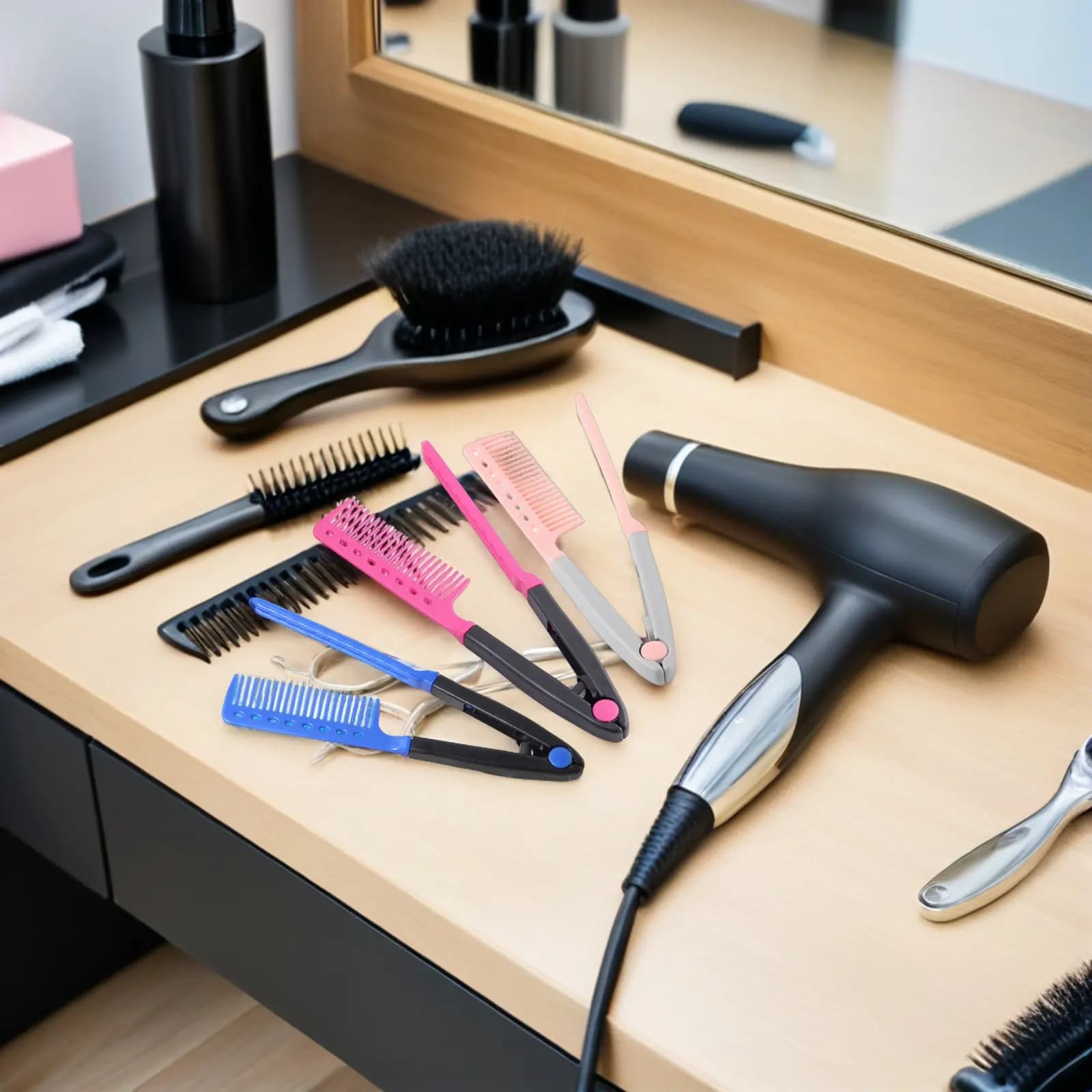 Set di 3 Pettini Pieghevoli a V per Lisciare i Capelli, Materiale Premium, Impugnatura Comoda, Pettine Portatile per Styling, per Salone e Casa
