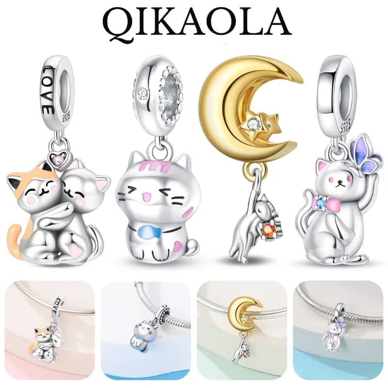 925 Silver Lovely Meow Animal Charms Beads Fit Original Pan Bracelet Diy Jewelry Making For Woman Fashion Pendant Birthday Gift