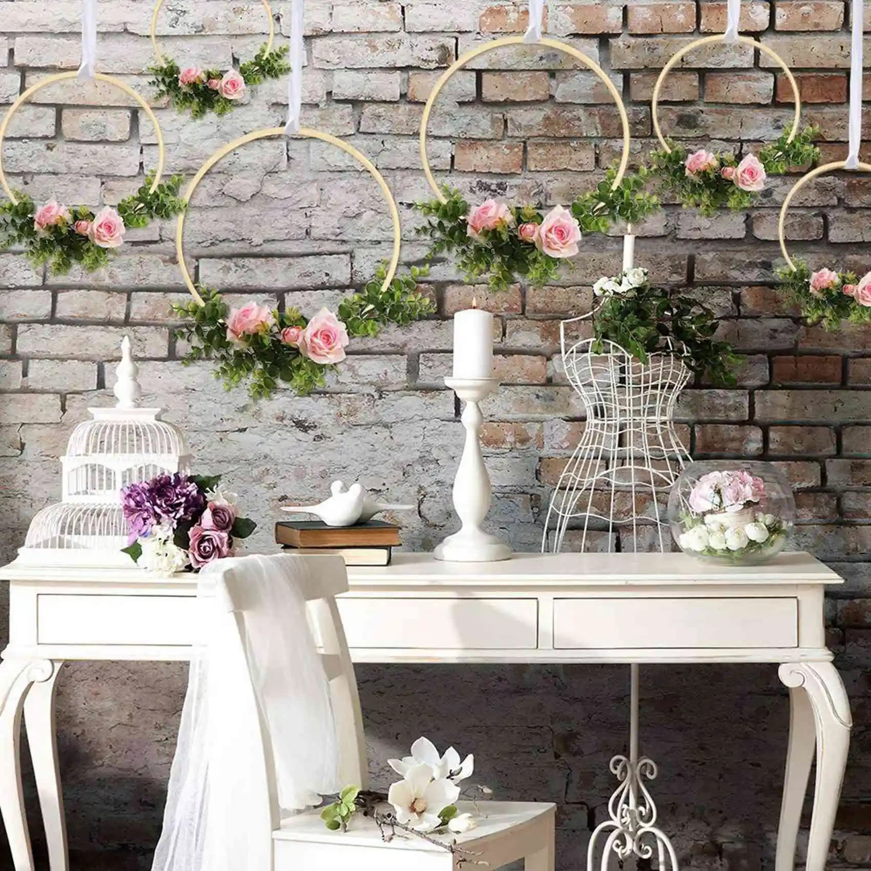 B84B 24 Pack 6 Sizes Wooden Bamboo Floral Hoop Wreath Macrame for Craft Hoop Rings for DIY Dream Catcher Wall Decor