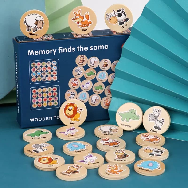 Giocattoli educativi in legno Montessori Trova lo stesso modello Gioco di puzzle Bambini Cartoon Memoria animale Scacchi Pensiero Formazione Bambini