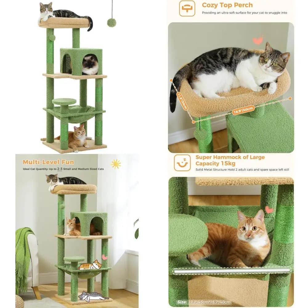Albero per gatti da interno 45.7 multilivello con rete in metallo, 4 tiragraffi, grande condo per gatti per arrampicata e riposo