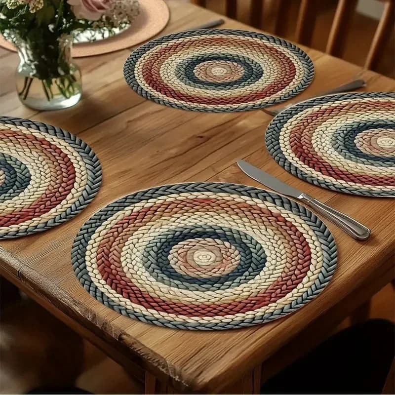Bohemian Style Non-Slip Round Linen Placemat 2D Printed Kitchen Dining Table Mat for Parties Christmas Amiodarone Hydrochloride