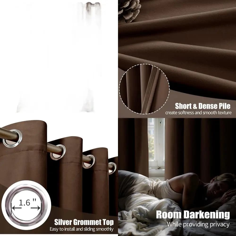 90 dark brown velvet curtains with thermal insulation, set of 2 panels for living room, sliding door, bedroom privacy